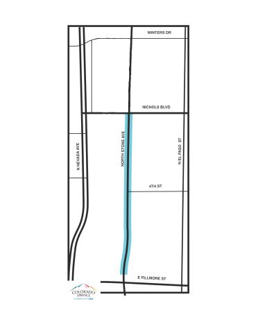 A project map of the North Stone Street project showing a closure along N Stone street. More information on webpage