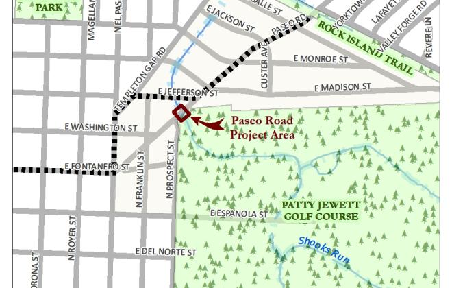 Map showing project area on the northwest corner of Patty Jewett Golf Course located at Prospect St and Paseo Road